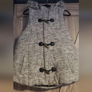 Maurices Gray W/plaid Interior Hooded Vest